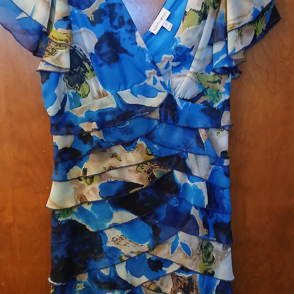 Blue and Green Floral Rufflle Dress. Mermaid Style